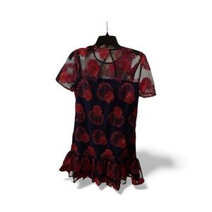 Trina Turk‎ Embroidered Mesh Floral Sheer Sleeve Sheath Dress Size 4 Valentines
